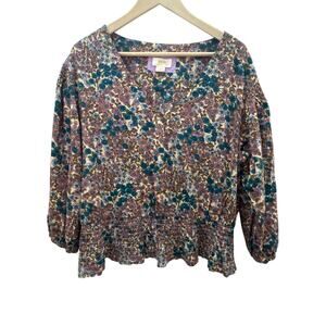 Maeve by Anthropologie Floral Top With Smocking
